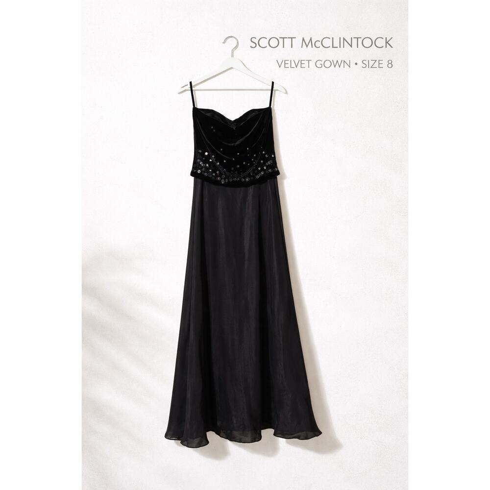 Scott McClintock Strapless Gown Velvet Sequin Bodice Satin Black Dress Size 8